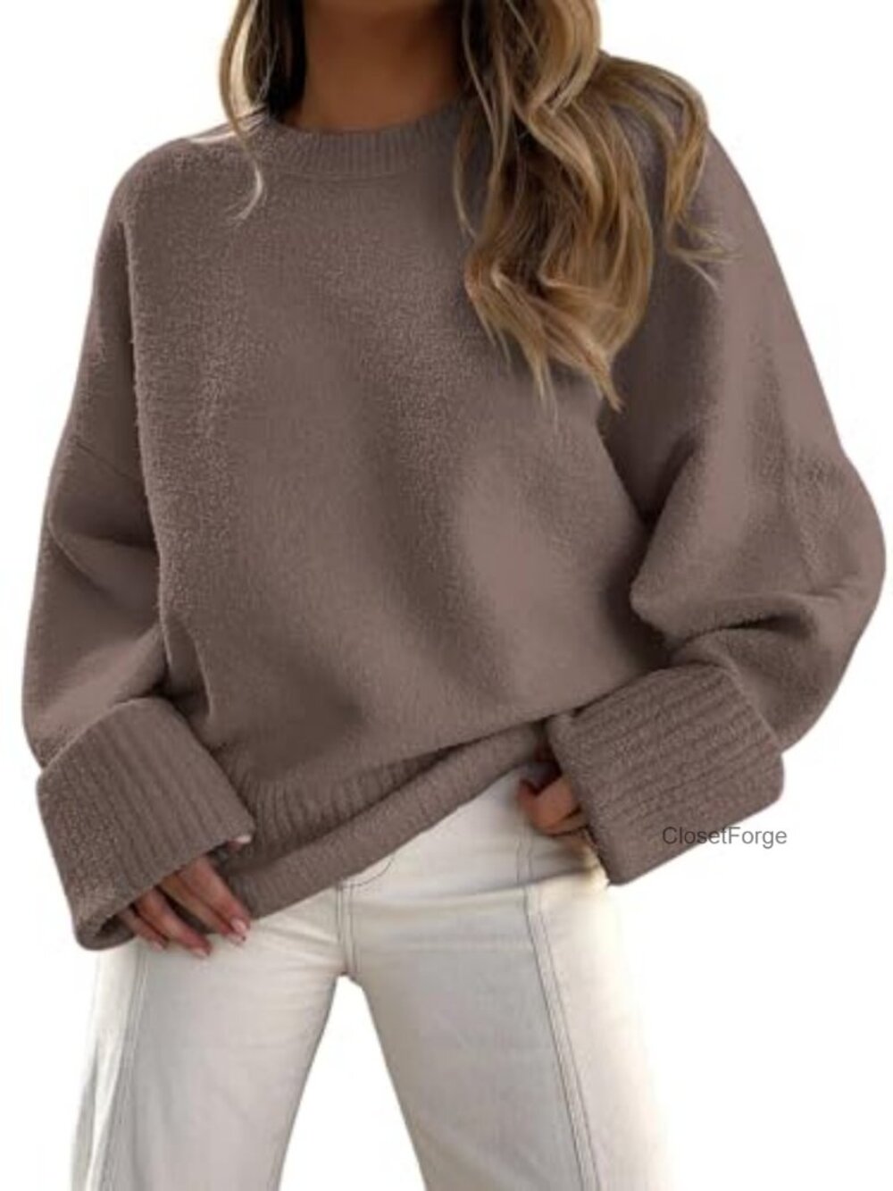 Oversized Warm Fuzzy Knit Sweater Women's Cozy Pullover Fall Winter Fleece